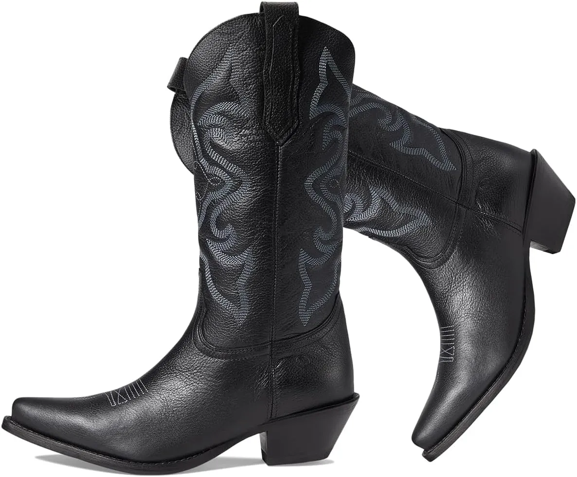 LEHOOR Cowboy Boots Women Embroidered Mid Calf Western Boots Stacked Low Heel Pointed Toe Pull On Cowgirl Boot 4-11 M US
