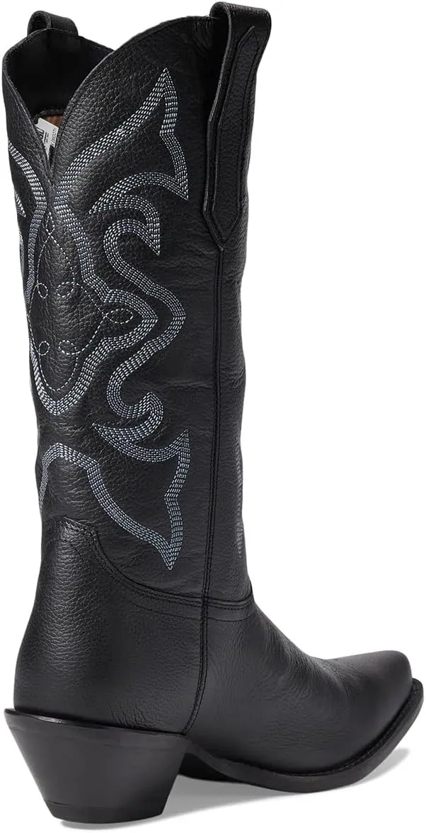 LEHOOR Cowboy Boots Women Embroidered Mid Calf Western Boots Stacked Low Heel Pointed Toe Pull On Cowgirl Boot 4-11 M US