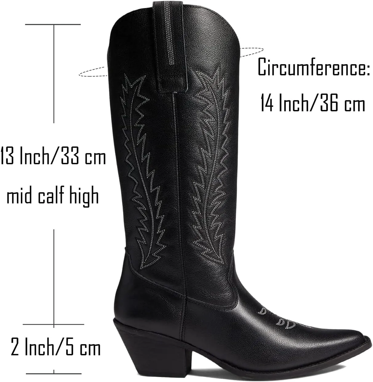 LEHOOR Cowboy Boots Women Embroidered Mid Calf Western Boots Stacked Low Heel Pointed Toe Pull On Cowgirl Boot 4-11 M US