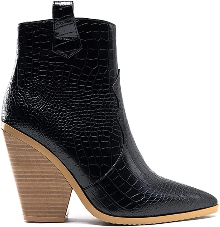 LEHOOR Women Chunky Heel Western Booties Animal Print Women Side Zipper Cowboy Ankle Boots Stacked Heel Pointed Toe Short Boots Mid Calf Cowgirl Classic Sexy Vintage Party Casual 5-11 M US