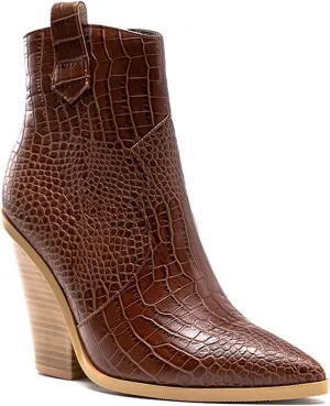 LEHOOR Women Chunky Heel Western Booties Animal Print Women Side Zipper Cowboy Ankle Boots Stacked Heel Pointed Toe Short Boots Mid Calf Cowgirl Classic Sexy Vintage Party Casual 5-11 M US