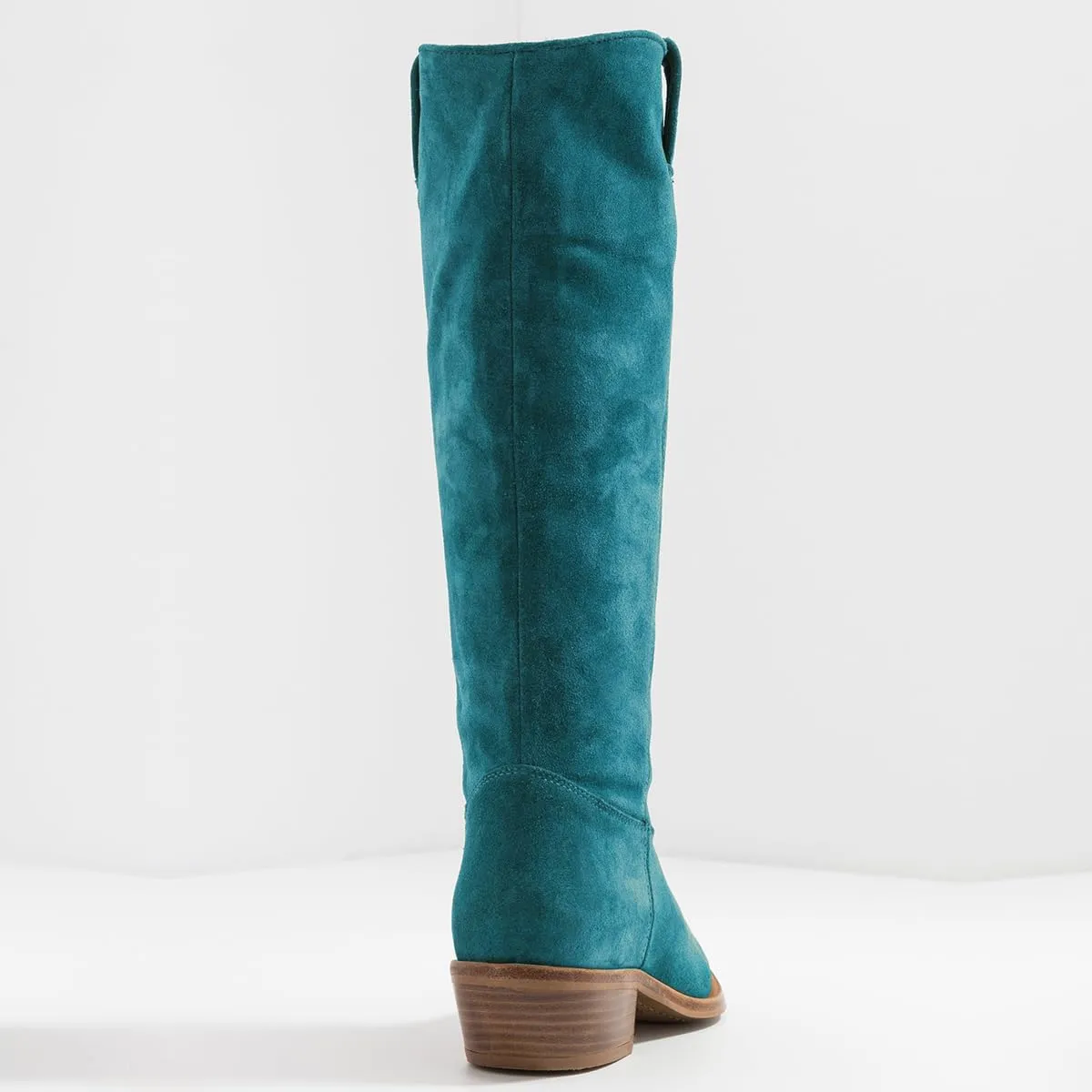 LEHOOR Women Low Stacked Heel Slouchy Knee High Western Boots Pointed Square Toe Velvet Suede 1.5" Chunky Heels Cowboy Boots Wide Calf Pull On Combat Boots Dressy Comfort Casual Winter Retro 4-13 M US