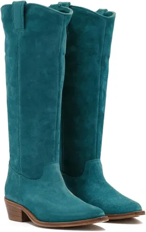 LEHOOR Women Low Stacked Heel Slouchy Knee High Western Boots Pointed Square Toe Velvet Suede 1.5" Chunky Heels Cowboy Boots Wide Calf Pull On Combat Boots Dressy Comfort Casual Winter Retro 4-13 M US