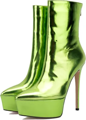 LEHOOR Women Platform Ankle Boots High Heels Pointed Closed Toe Zip Up Crocodile Boots 6 Inch Stiletto Heels Snakeskin Chelsea Booties Zipper Patent Leather Combat Boots Dressy Sexy Elegant 4-11 M US