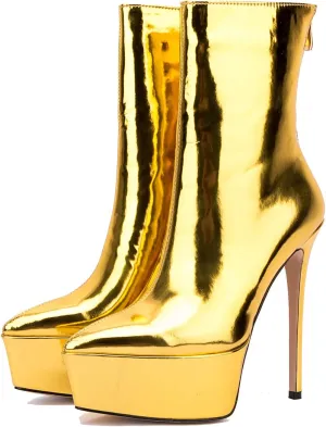 LEHOOR Women Platform Ankle Boots High Heels Pointed Closed Toe Zip Up Crocodile Boots 6 Inch Stiletto Heels Snakeskin Chelsea Booties Zipper Patent Leather Combat Boots Dressy Sexy Elegant 4-11 M US