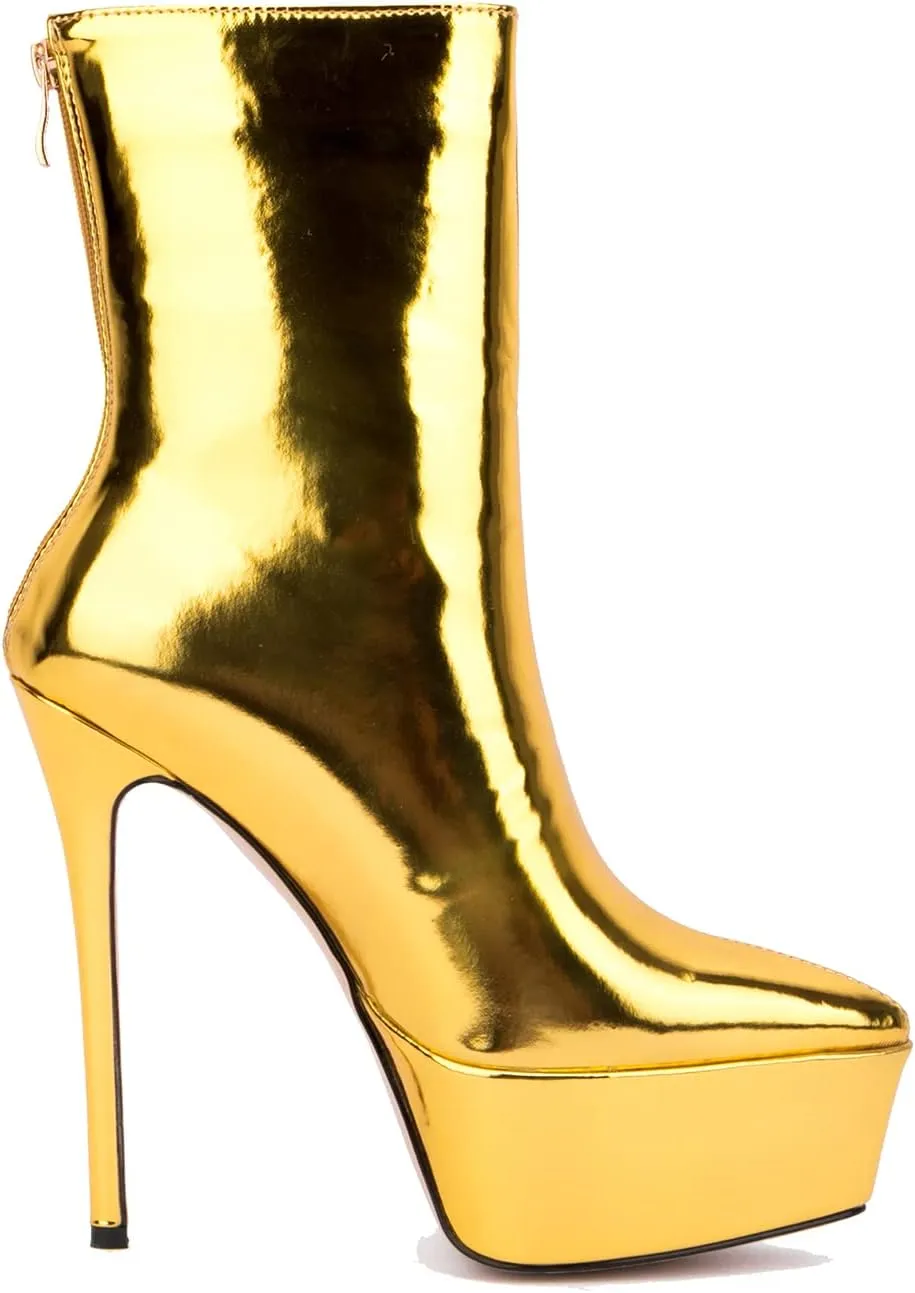 LEHOOR Women Platform Ankle Boots High Heels Pointed Closed Toe Zip Up Crocodile Boots 6 Inch Stiletto Heels Snakeskin Chelsea Booties Zipper Patent Leather Combat Boots Dressy Sexy Elegant 4-11 M US