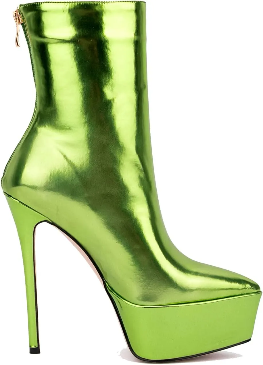 LEHOOR Women Platform Ankle Boots High Heels Pointed Closed Toe Zip Up Crocodile Boots 6 Inch Stiletto Heels Snakeskin Chelsea Booties Zipper Patent Leather Combat Boots Dressy Sexy Elegant 4-11 M US