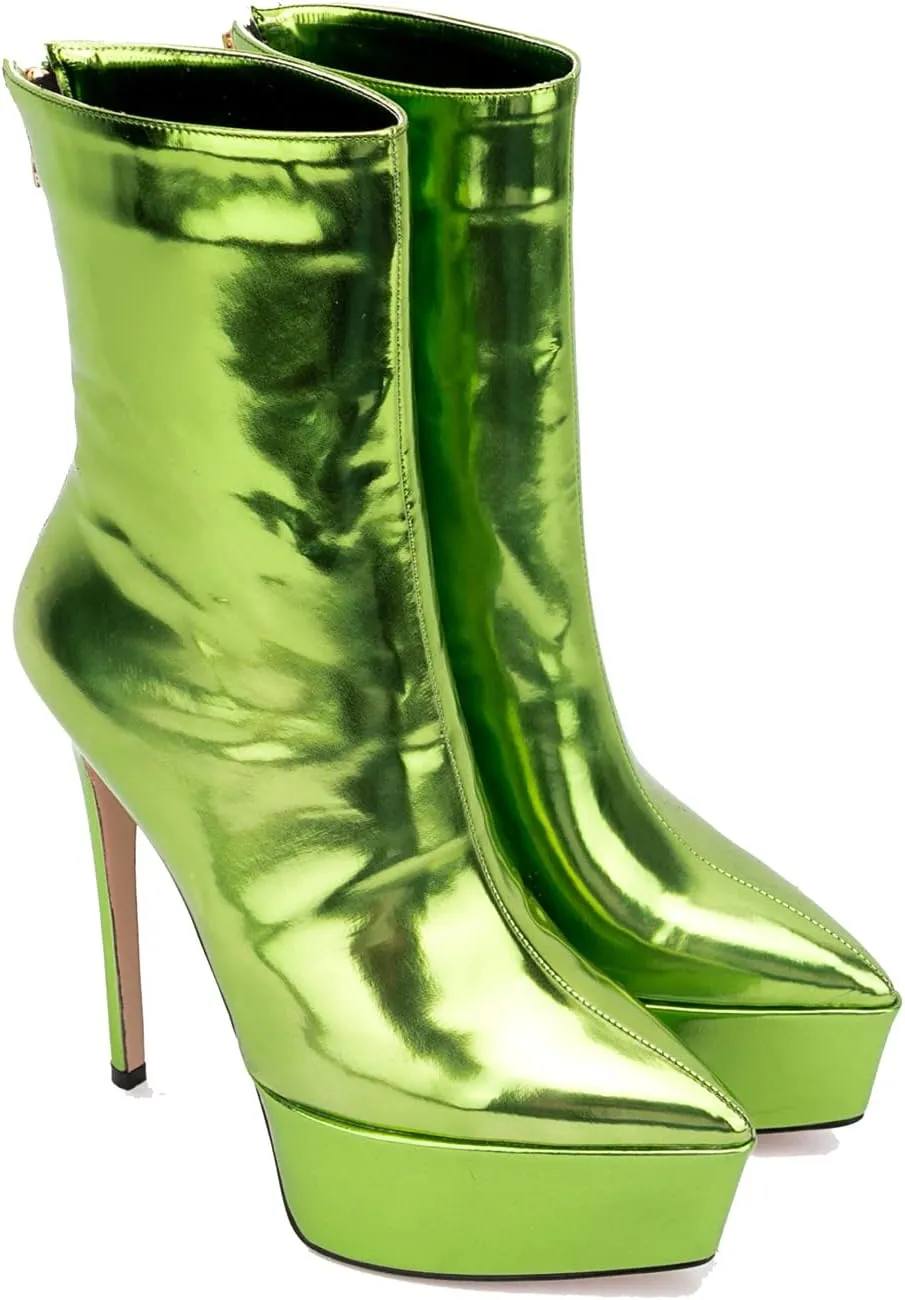 LEHOOR Women Platform Ankle Boots High Heels Pointed Closed Toe Zip Up Crocodile Boots 6 Inch Stiletto Heels Snakeskin Chelsea Booties Zipper Patent Leather Combat Boots Dressy Sexy Elegant 4-11 M US