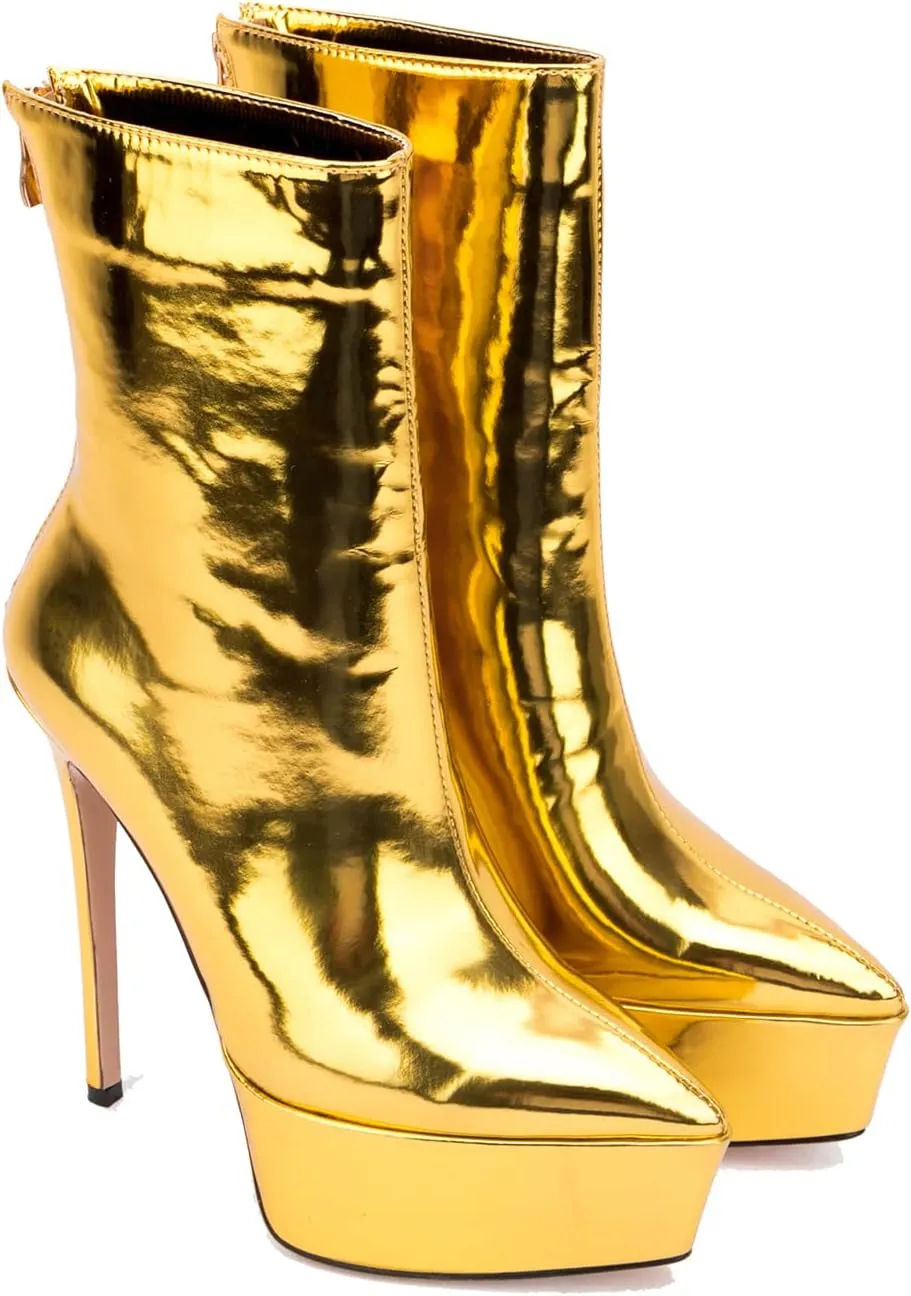 LEHOOR Women Platform Ankle Boots High Heels Pointed Closed Toe Zip Up Crocodile Boots 6 Inch Stiletto Heels Snakeskin Chelsea Booties Zipper Patent Leather Combat Boots Dressy Sexy Elegant 4-11 M US
