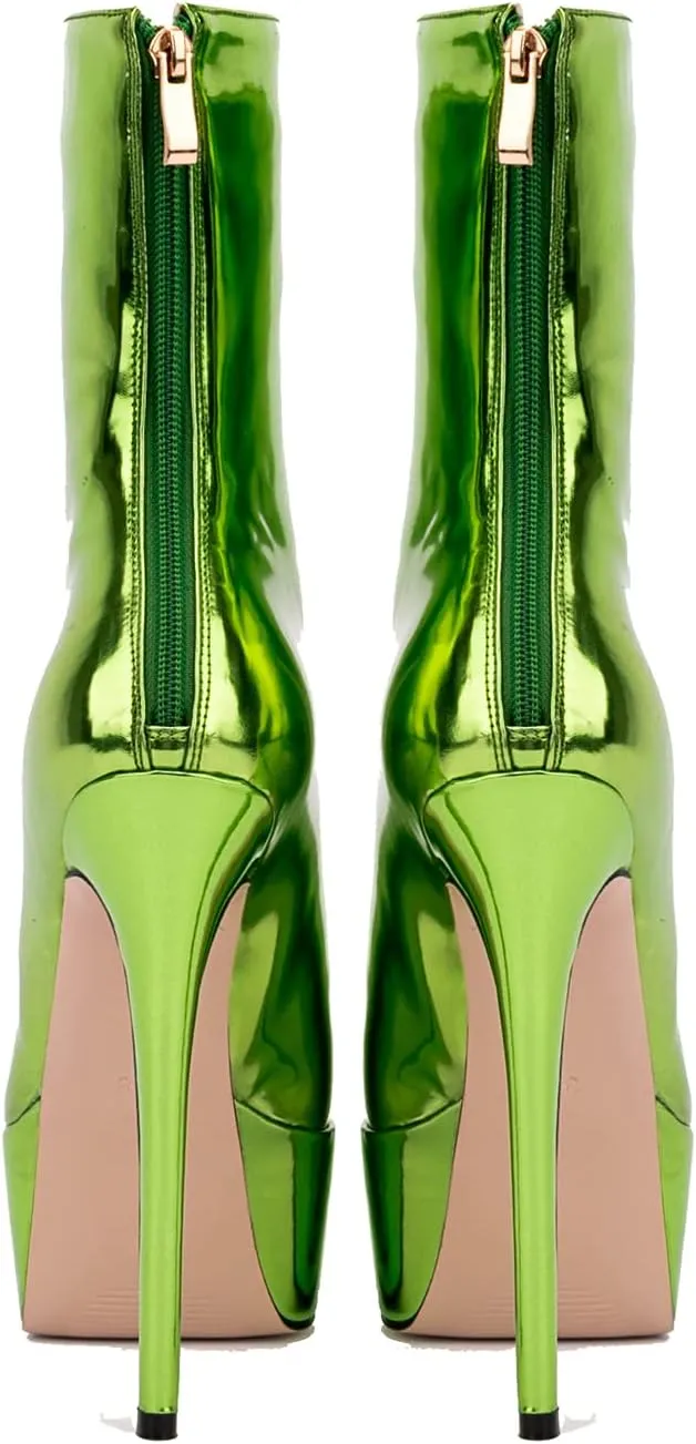 LEHOOR Women Platform Ankle Boots High Heels Pointed Closed Toe Zip Up Crocodile Boots 6 Inch Stiletto Heels Snakeskin Chelsea Booties Zipper Patent Leather Combat Boots Dressy Sexy Elegant 4-11 M US