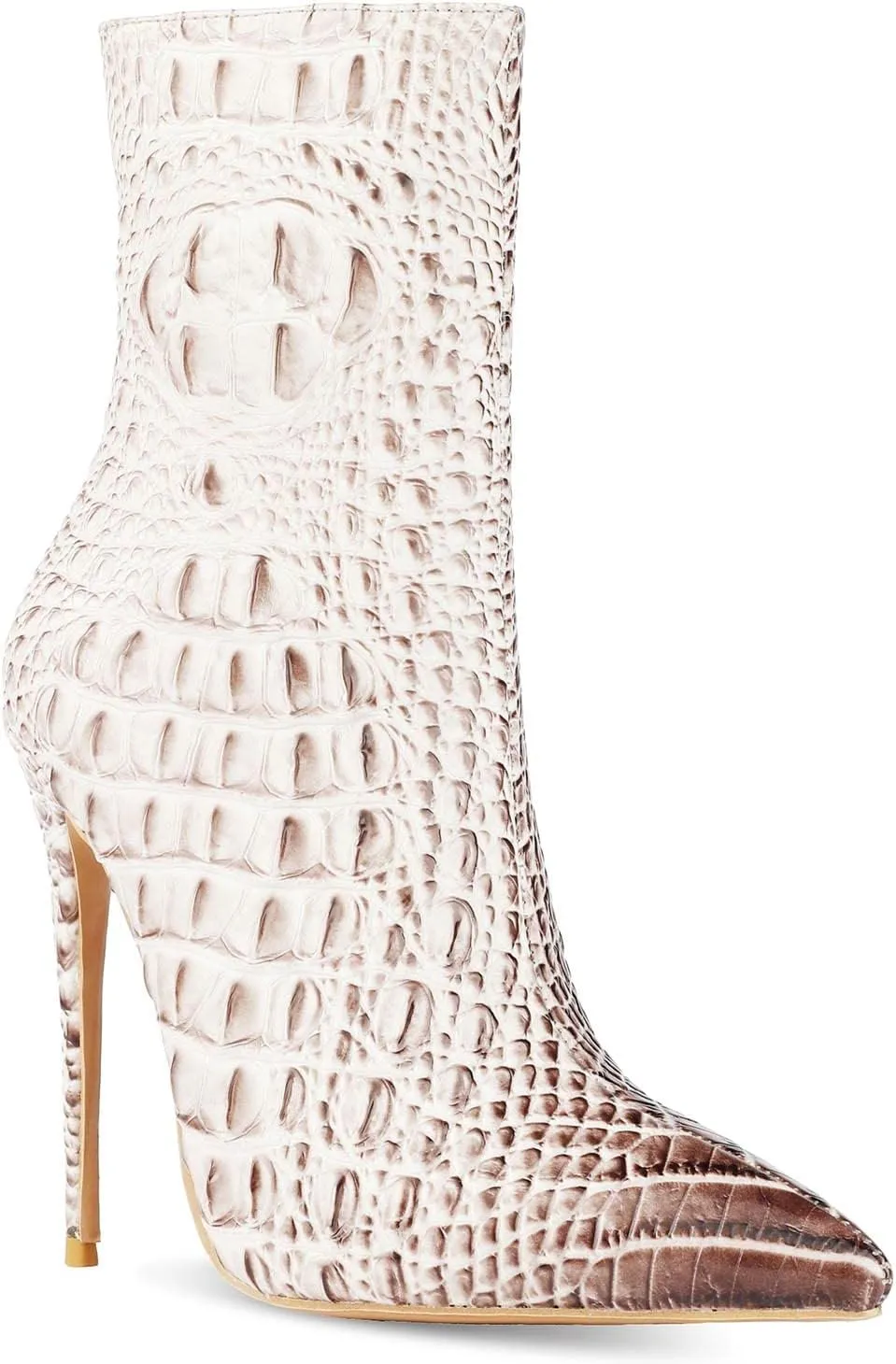 LEHOOR Women Pointed Toe Stiletto Ankle Boots Animal Print Side Zipper 5 Inch Stiletto High Heel Booties Crocodile Pattern Gradient Short Dress Boots Vintage Sexy Fashion Party Club Ladies 4-12 M US