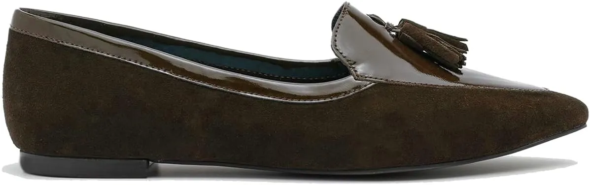 LEHOOR Women Tassel Flat Loafers Pointed Closed Toe Slip On Penny Loafers Patent Leather Suede Loafer Flats Fringe Pointy Toe Boat Shoes Patchwork Retro Office Work Club Driver Flats Casual 4-11 M US
