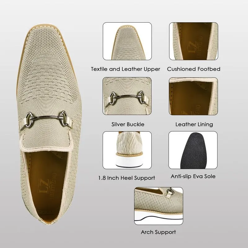LIBERTYZENO Mens Canvas Textile & Suede Leather Adults Noble Penny Loafers Slip On Prom & Wedding Party Shoes for Prom Graduation