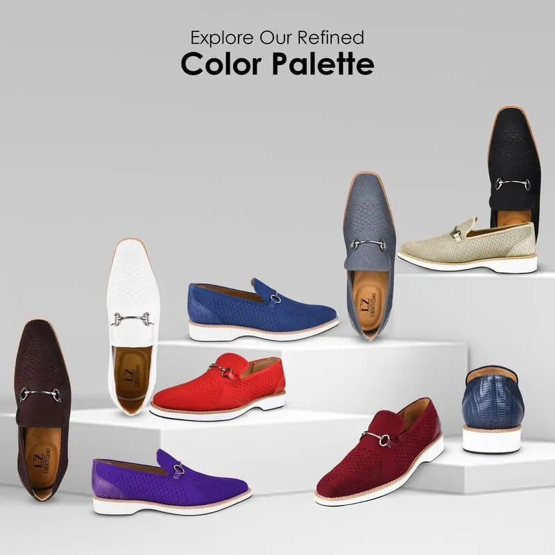 LIBERTYZENO Mens Canvas Textile & Suede Leather Adults Noble Penny Loafers Slip On Prom & Wedding Party Shoes for Prom Graduation