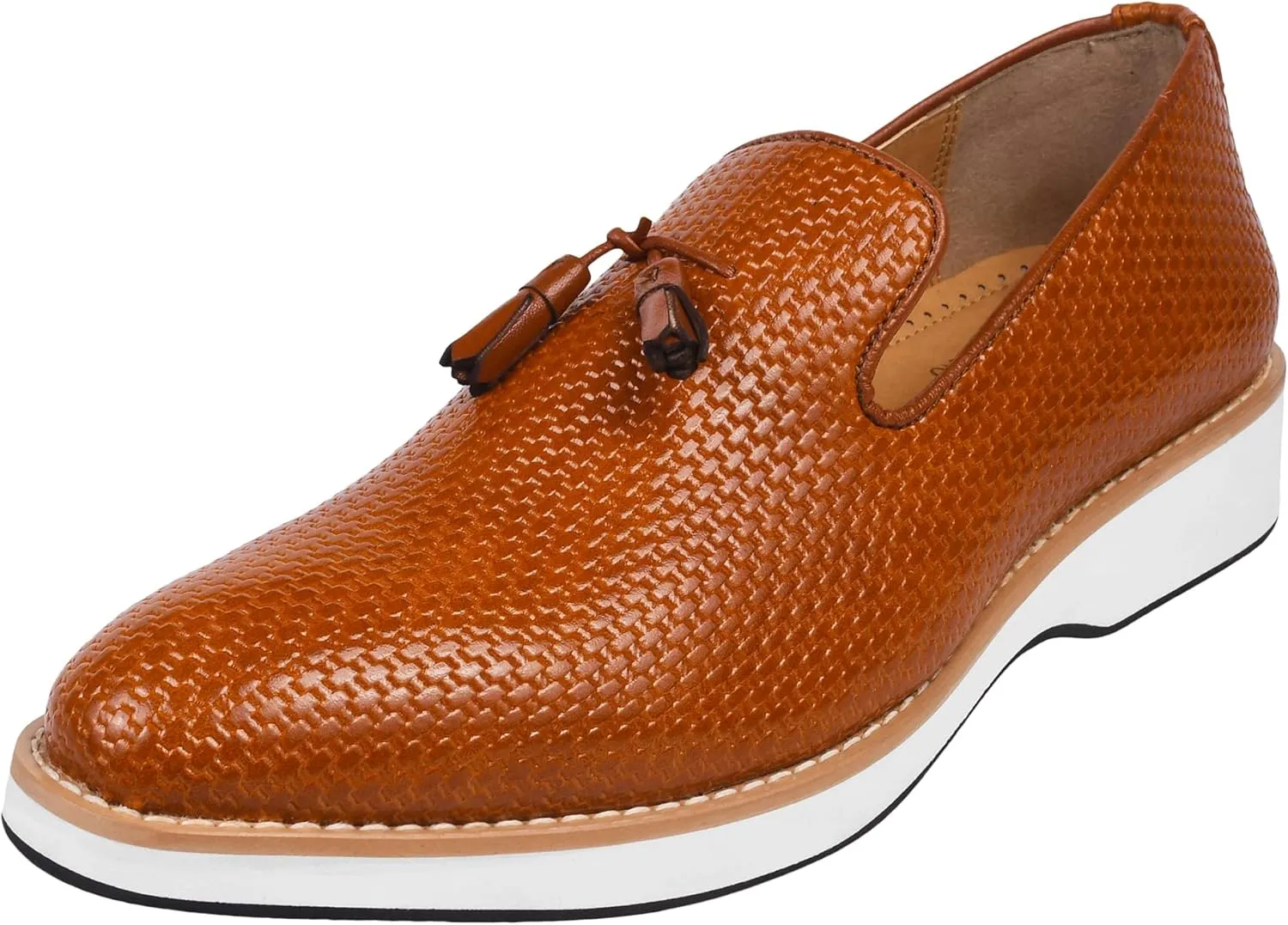 LIBERTYZENO Mens Tassel Knitted Print Manmade Leather Adults Noble Penny Loafers Slip On Shoes for Prom Graduation