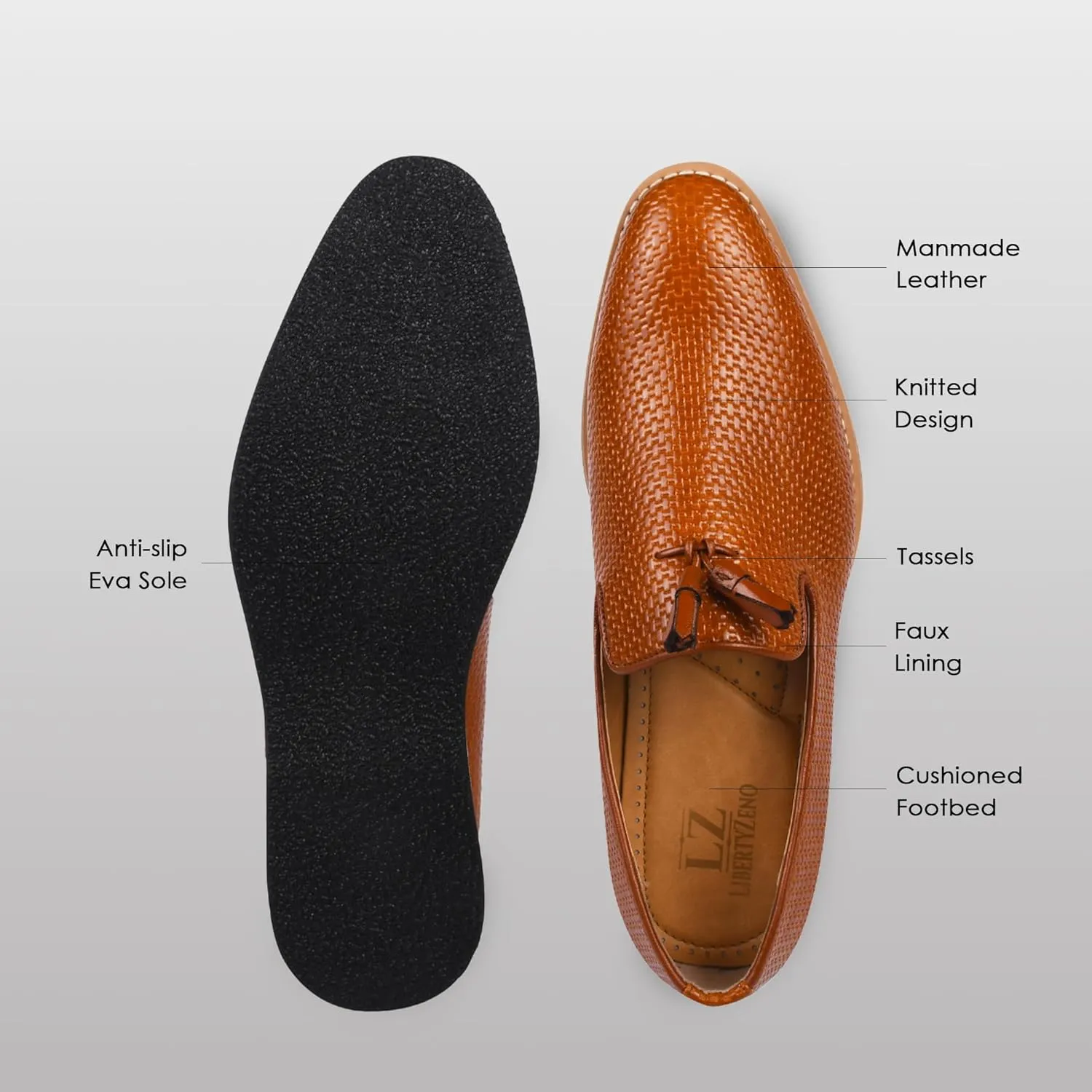 LIBERTYZENO Mens Tassel Knitted Print Manmade Leather Adults Noble Penny Loafers Slip On Shoes for Prom Graduation