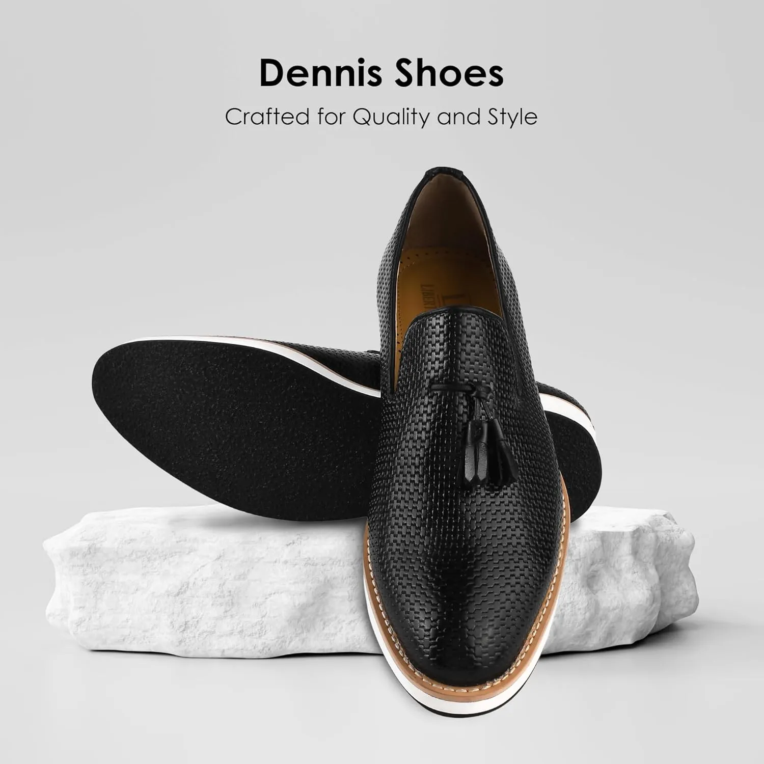 LIBERTYZENO Mens Tassel Knitted Print Manmade Leather Adults Noble Penny Loafers Slip On Shoes for Prom Graduation