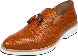 LIBERTYZENO Mens Tassel Knitted Print Manmade Leather Adults Noble Penny Loafers Slip On Shoes for Prom Graduation