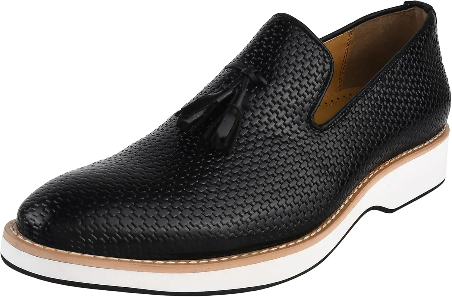 LIBERTYZENO Mens Tassel Knitted Print Manmade Leather Adults Noble Penny Loafers Slip On Shoes for Prom Graduation