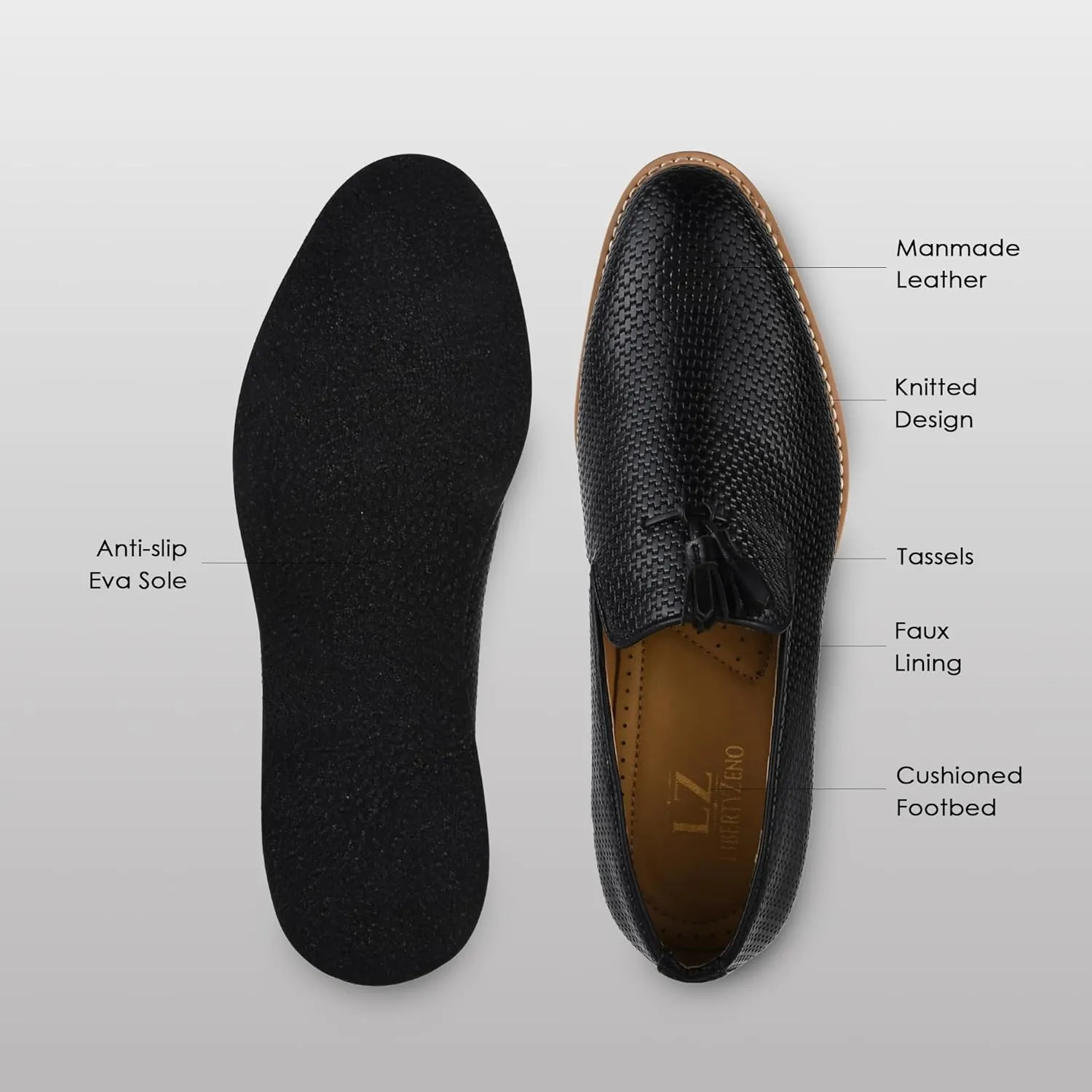 LIBERTYZENO Mens Tassel Knitted Print Manmade Leather Adults Noble Penny Loafers Slip On Shoes for Prom Graduation