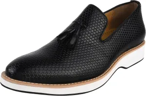 LIBERTYZENO Mens Tassel Knitted Print Manmade Leather Adults Noble Penny Loafers Slip On Shoes for Prom Graduation