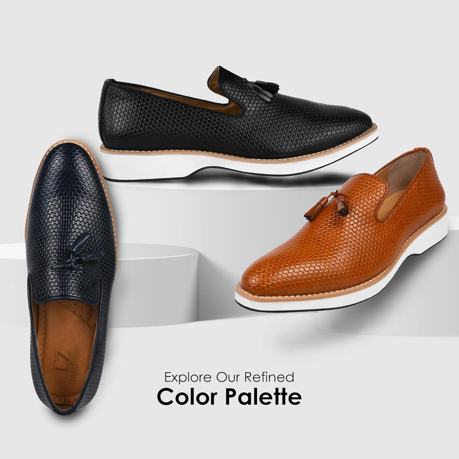 LIBERTYZENO Mens Tassel Knitted Print Manmade Leather Adults Noble Penny Loafers Slip On Shoes for Prom Graduation