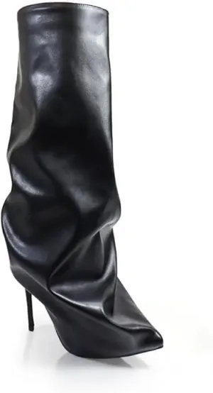 Liliana Fold Over Boots For Women Shark Toe Knee High Boots Pointed Toe Stiletto Heel Knee High Boots Slouchy Boots