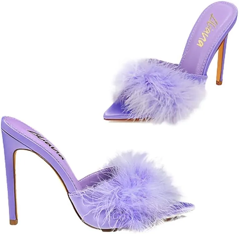 Liliana Polyurethane Pointed Open Toe Feather Mule, LAURENT-67