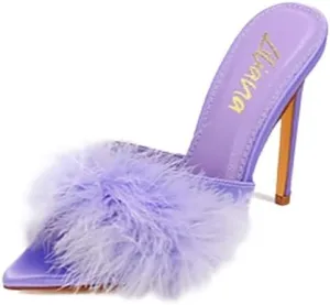 Liliana Polyurethane Pointed Open Toe Feather Mule, LAURENT-67