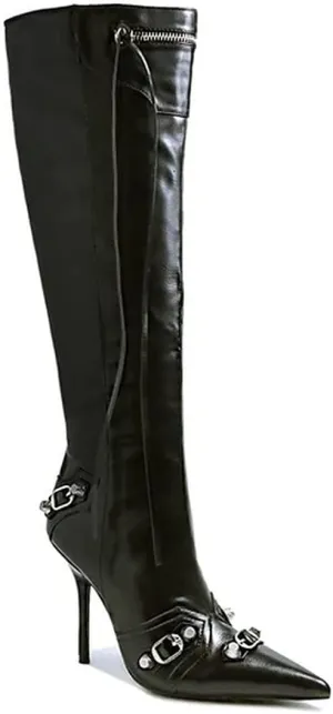 Liliana Womem Knee High Boots Pointed Toe Stiletto Heels Side Zipper Rivets Tassels Boots Bexie-3