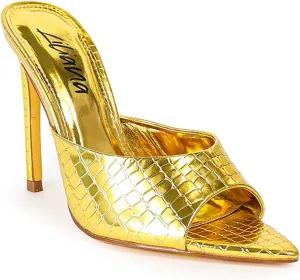 Liliana Women Pointed Toe Slip on Stiletto Heels Sandals