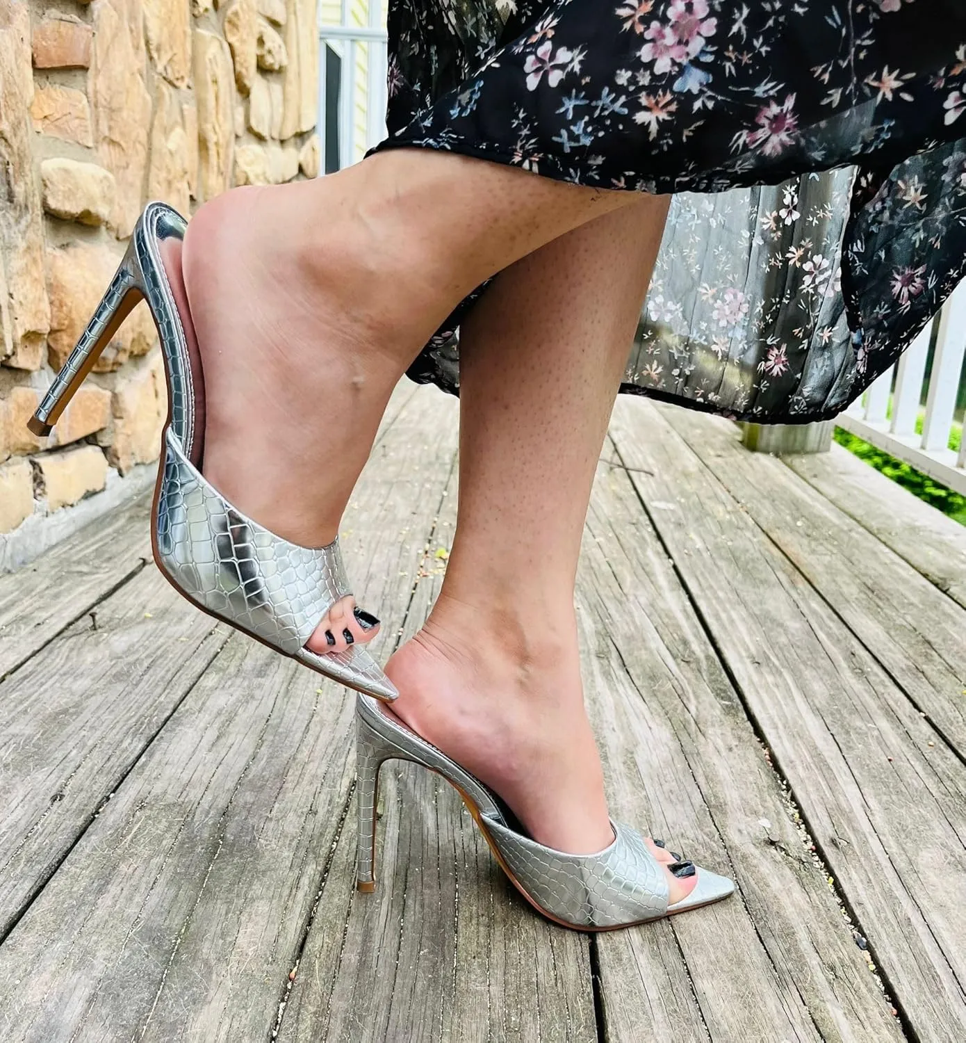 Liliana Women Pointed Toe Slip on Stiletto Heels Sandals