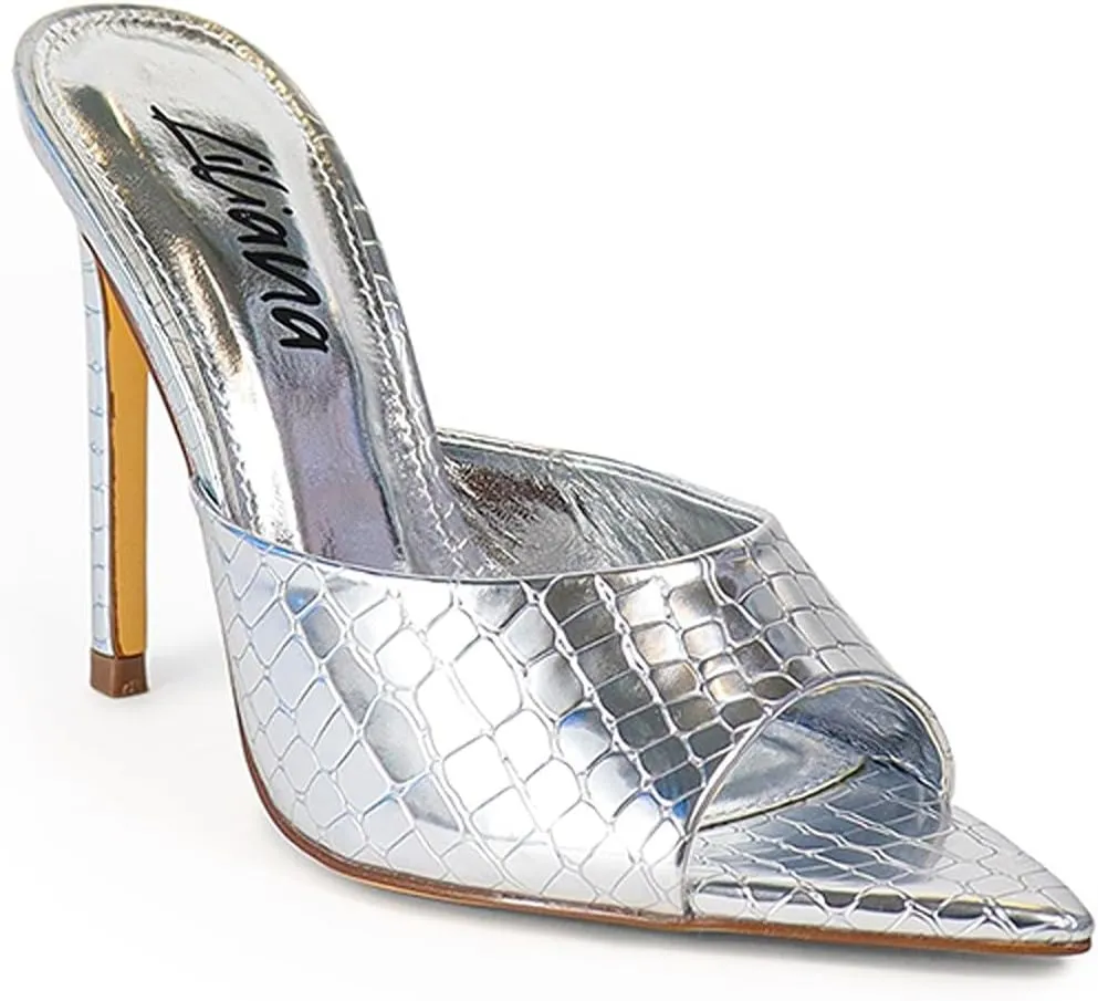 Liliana Women Pointed Toe Slip on Stiletto Heels Sandals