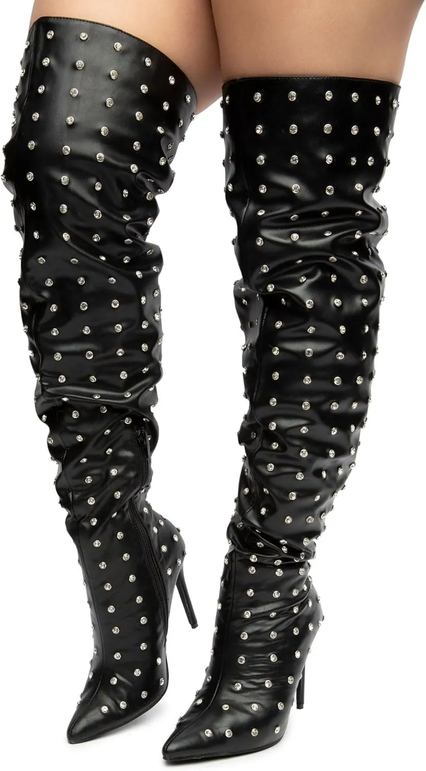 Liliana Women Rhinestone Stiletto Heel Over the Knee Thigh High Fashion Boots