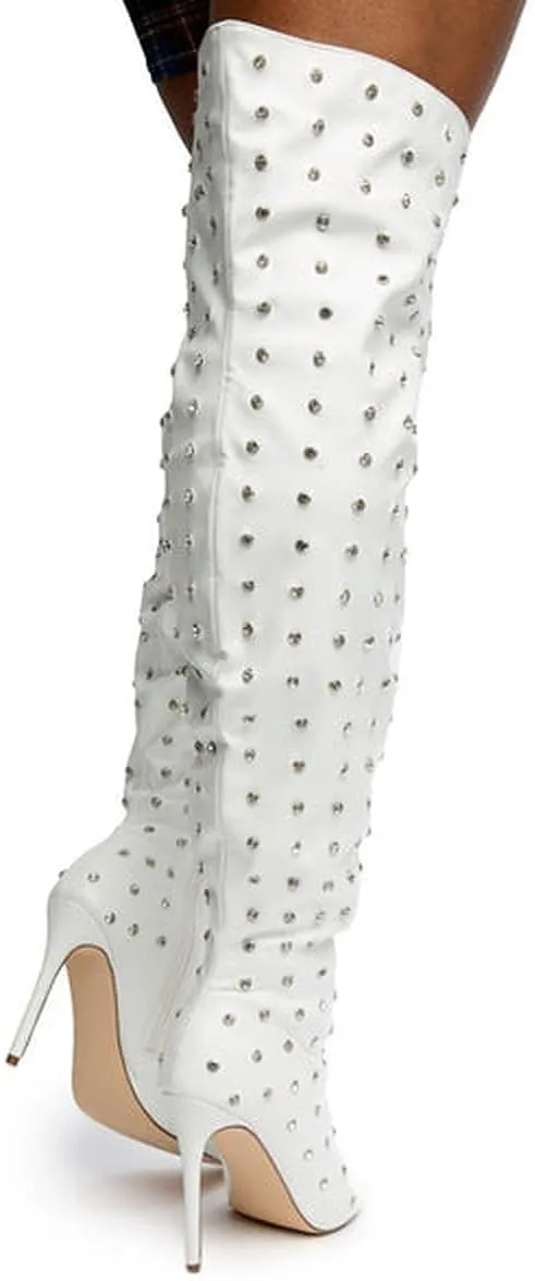 Liliana Women Rhinestone Stiletto Heel Over the Knee Thigh High Fashion Boots