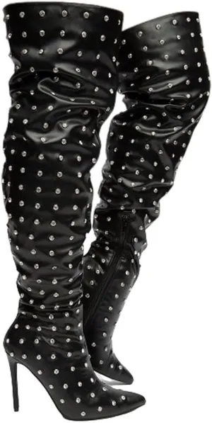 Liliana Women Rhinestone Stiletto Heel Over the Knee Thigh High Fashion Boots
