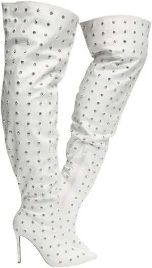 Liliana Women Rhinestone Stiletto Heel Over the Knee Thigh High Fashion Boots