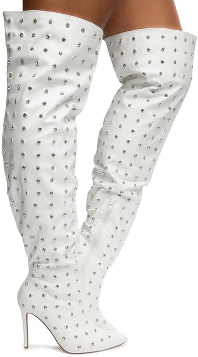 Liliana Women Rhinestone Stiletto Heel Over the Knee Thigh High Fashion Boots