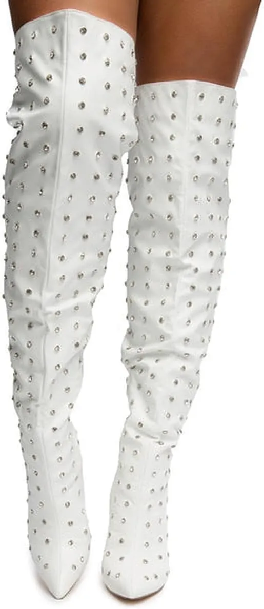 Liliana Women Rhinestone Stiletto Heel Over the Knee Thigh High Fashion Boots
