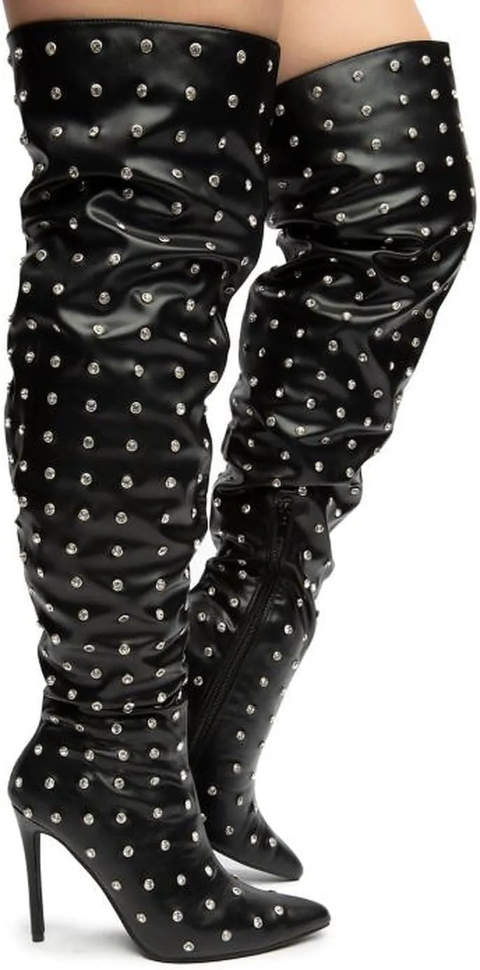 Liliana Women Rhinestone Stiletto Heel Over the Knee Thigh High Fashion Boots