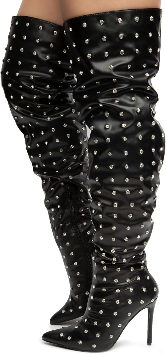 Liliana Women Rhinestone Stiletto Heel Over the Knee Thigh High Fashion Boots