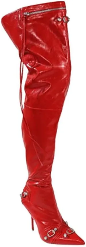 Liliana Women's Over the Knee Boots Pointed Toe Rivets Tassels Stilettos Heel Boots