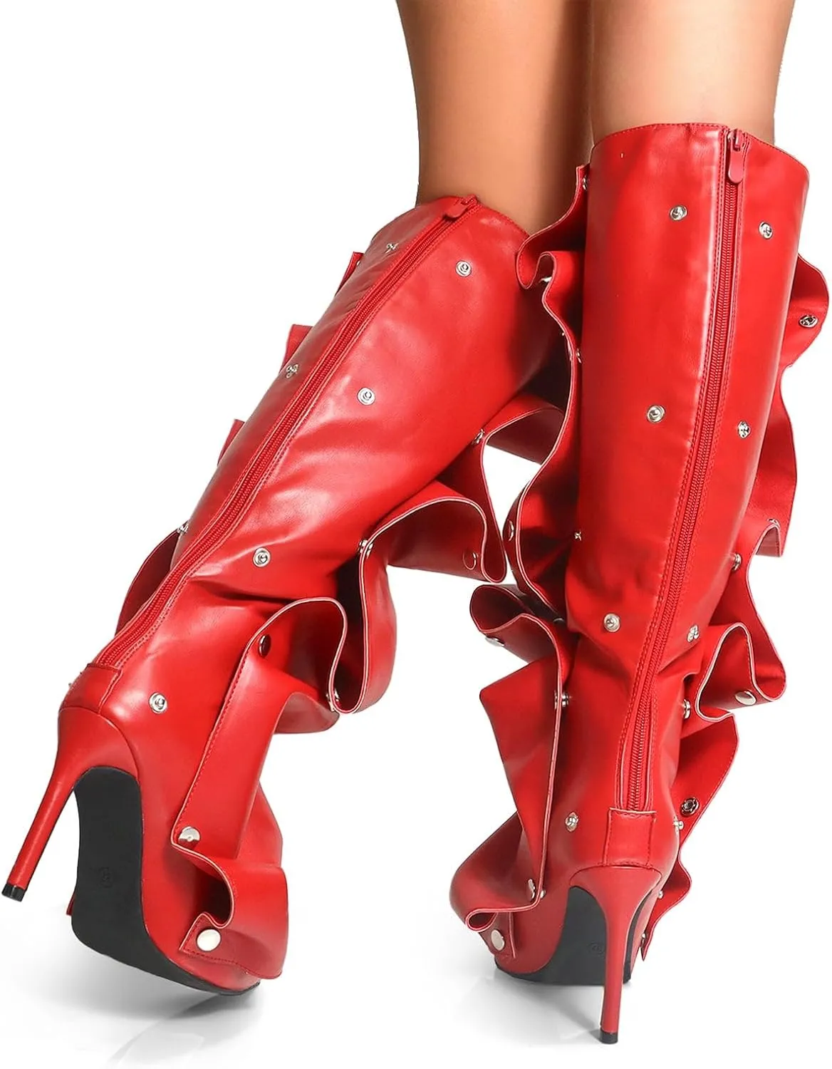 Liliana Women's Pointed Toe Stiletto High Heels Pleated Button Detachable Fold Over Slouchy Fashion Boots (RUNS SMALL)