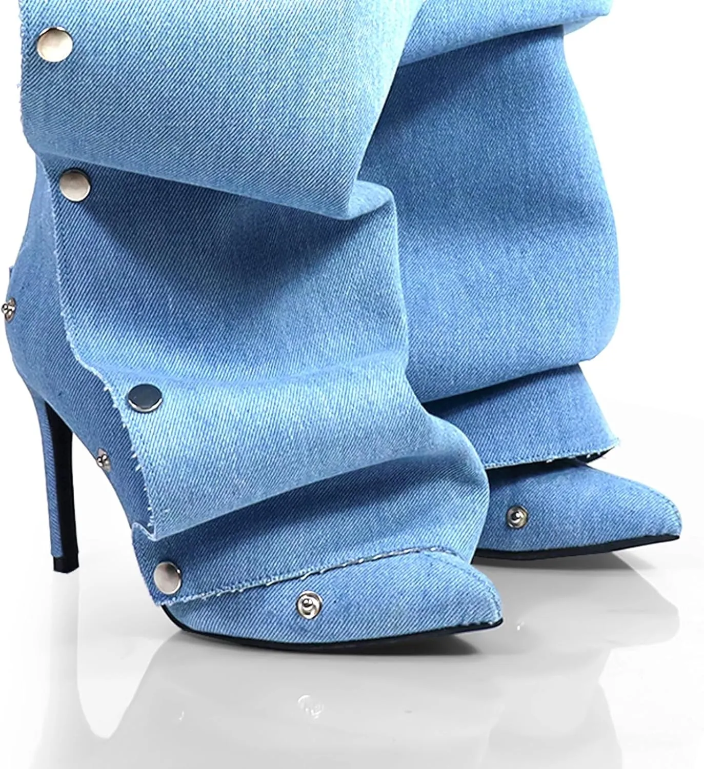 Liliana Women's Pointed Toe Stiletto High Heels Pleated Button Detachable Fold Over Slouchy Fashion Boots (RUNS SMALL)