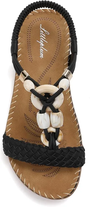 Littleplum Women Sandals Arch Support Handmade Bohemian Braided Flat Sandals Comfort Walking Beach Ankle Elastic Summer Shoes