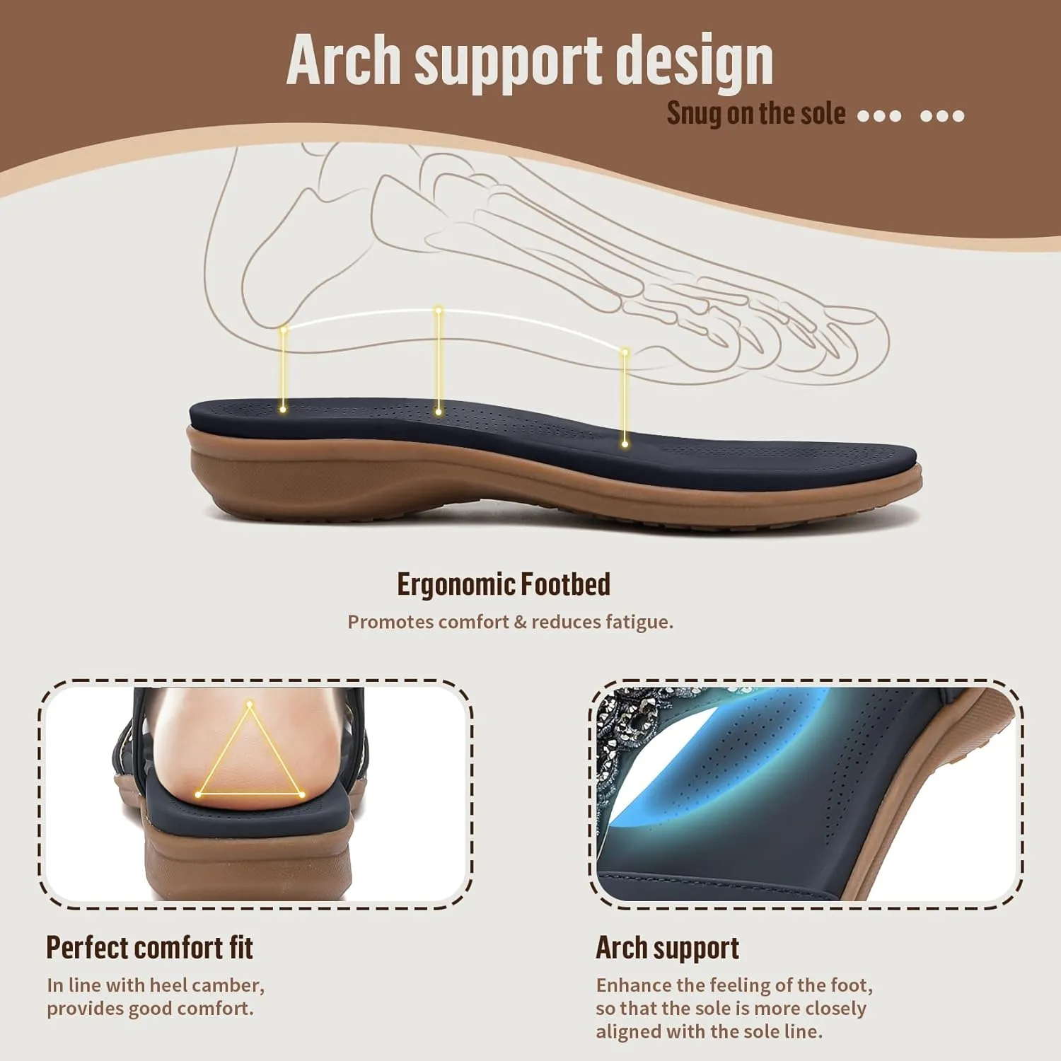 Littleplum Womens Sandals Arch Support Slingback Rhinestone Dressy Sandals Comfort Summer Shoes Ankle Strap Elastic Flats for Beach Walking