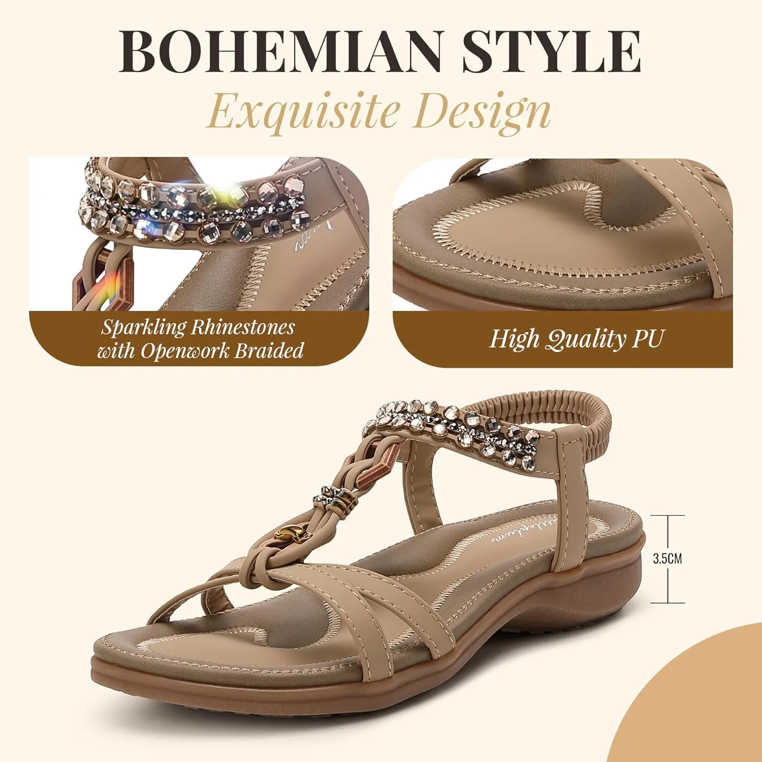 Littleplum Womens Sandals Arch Support Slingback Rhinestone Dressy Sandals Comfort Summer Shoes Ankle Strap Elastic Flats for Beach Walking