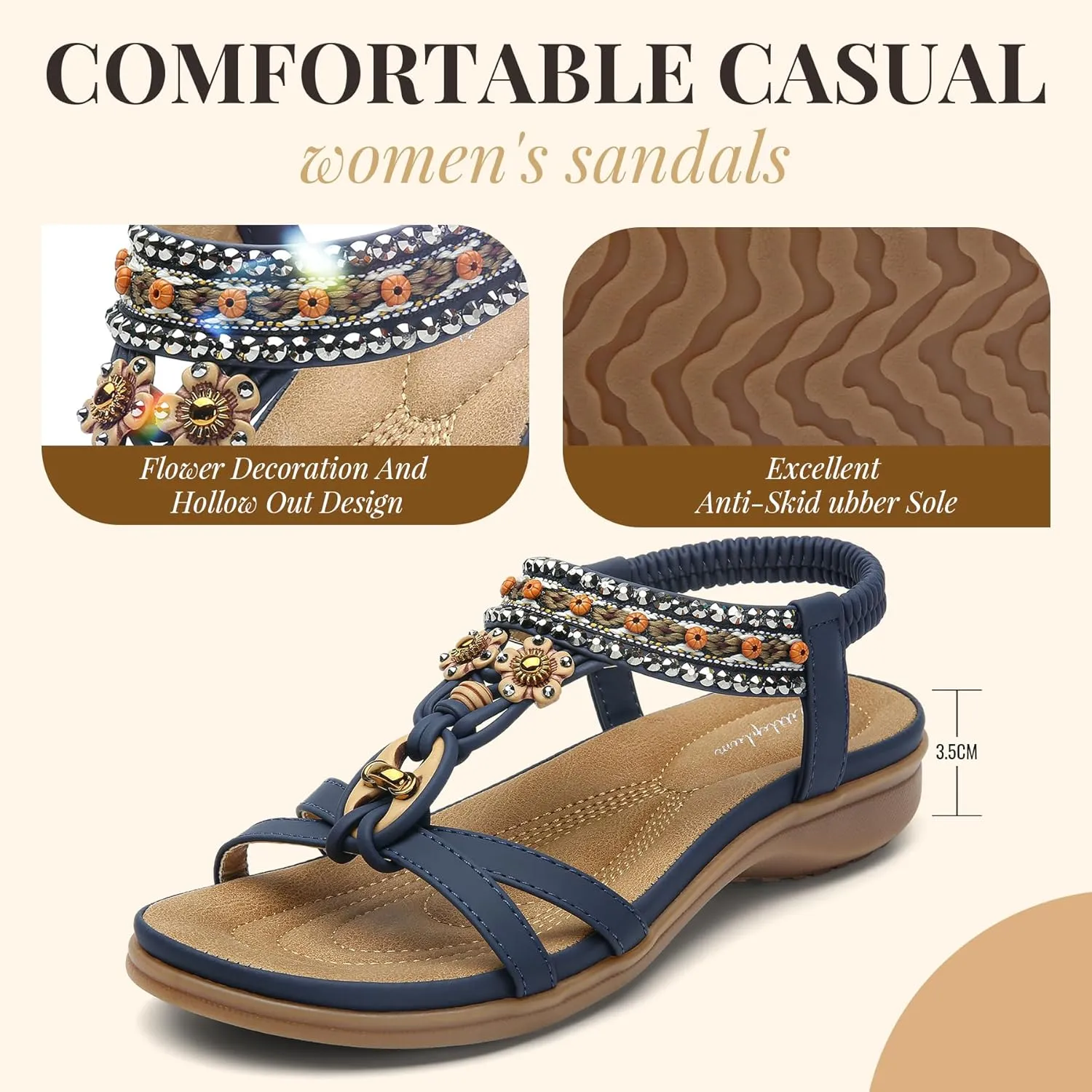 Littleplum Womens Sandals Arch Support Summer Beach Sandals Comfort Walking Shoes Bohemian Flip Flops Sandals for Women