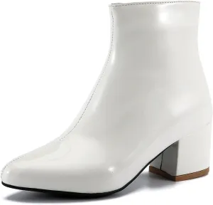 LIURUIJIA Womens Pointed Toe Ankle Boots Mid Chunky Heel Side Zipper Lined Fall Winter Fashion Boots