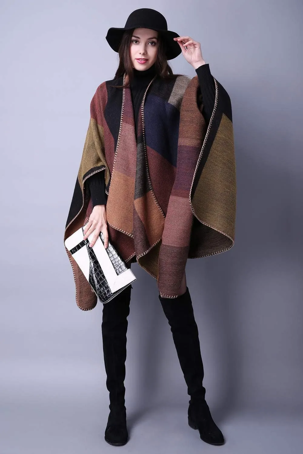 Lncropo Women's Shawls Wraps Winter Open Front Poncho Cape Oversized Cardigan Sweater